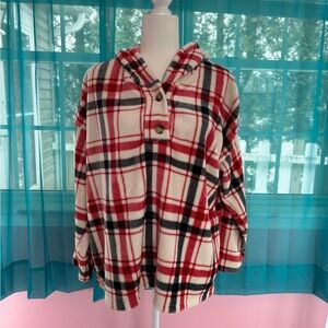 Como Blu Women Red Plaid Sherpa Hoodie – Size 1X